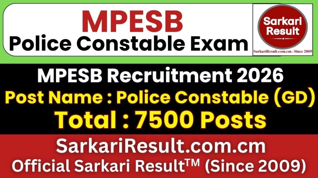 MPESB MP Police Constable Online Form 2026 (7500 Posts)