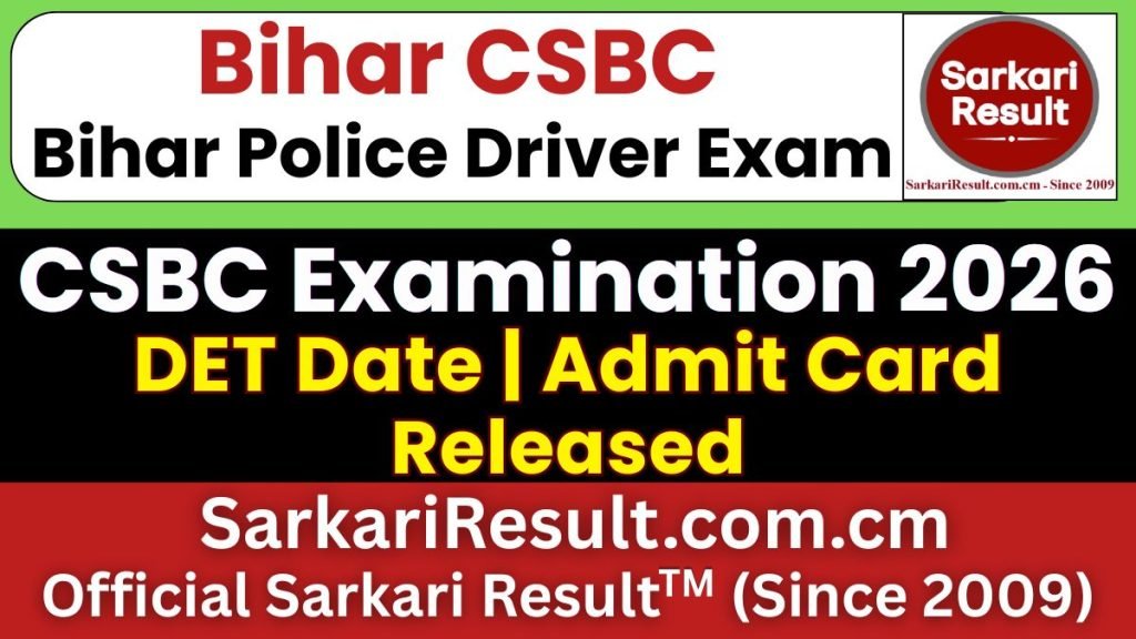 CSBC Bihar Police Driver DET Admit Card 2026