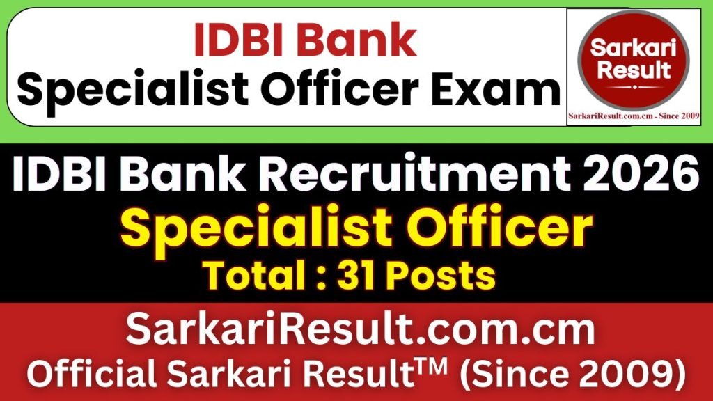 IDBI Bank Specialist Officer SO Online Form 2026