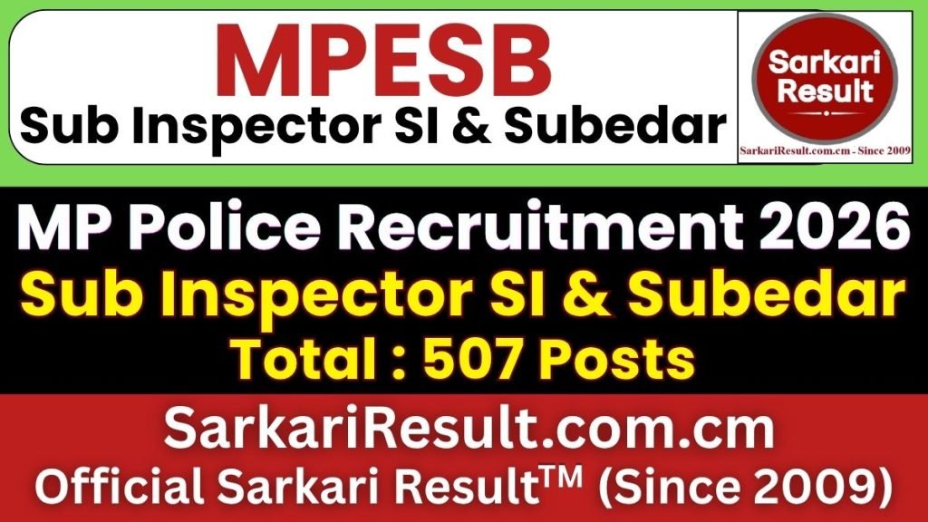 MPESB MP Police SI, Subedar Online Form 2026
