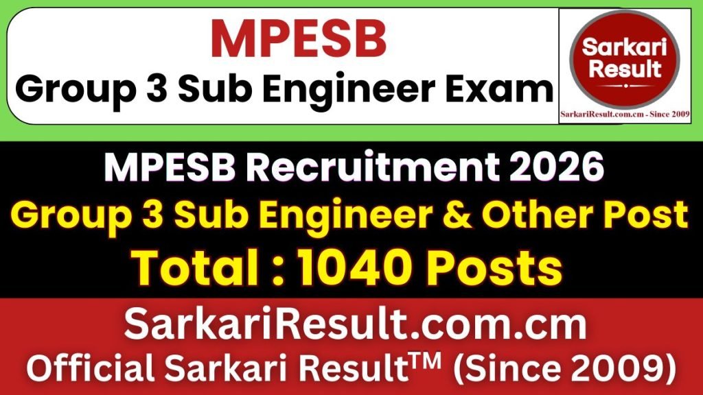 MPESB Group 3 Sub Engineer & Other Post Online Form 2026