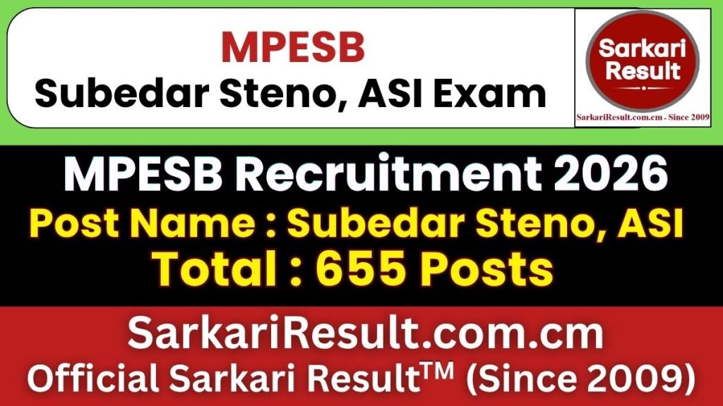 MPESB Subedar Steno, ASI Online Form 2026
