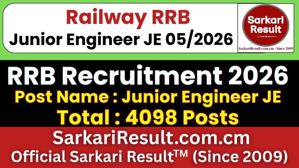 RRB Junior Engineer JE Online Form 2026