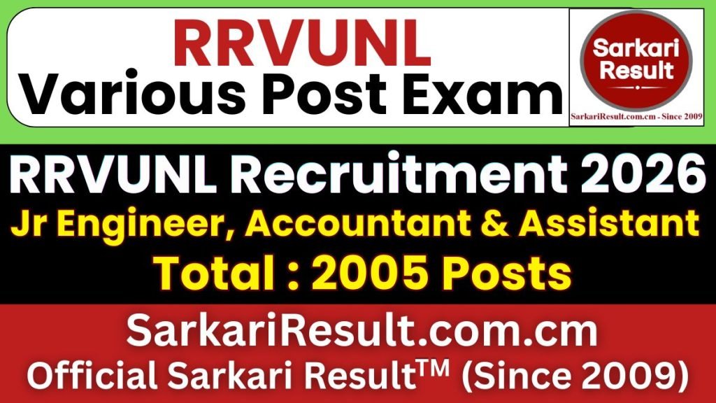 RRVUNL JE, Junior Assistant Online Form 2026