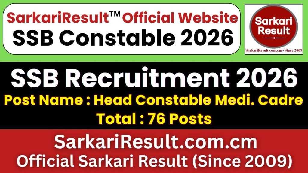 SSB Head Constable (Medical Cader) PET / PST Exam Date 2026