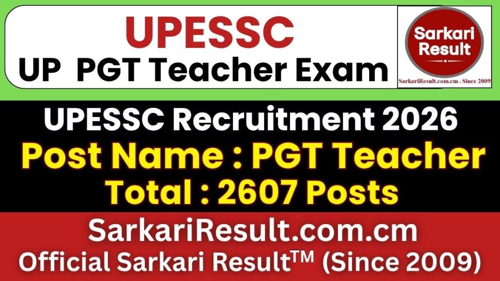 UP PGT Teacher Online Form 2026 (2607 Posts)