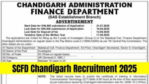 Chandigarh SCFD Investigator Online Form 2025 – Punjab Job Vacancy