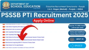 PSSSB PTI Teacher Recruitment 2025 [2000 Posts] Apply Online