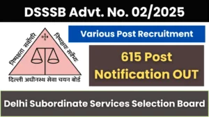 DSSSB (Advt 02/25) 615 Vacancy Online Form 2025 – Punjab Job Vacancy