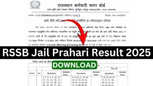 Rajasthan RSSB Jail Prahari Result 2025 {OUT} Download Link