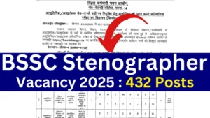 Bihar BSSC Stenographer Vacancy 2025 {432 Post} Apply Online