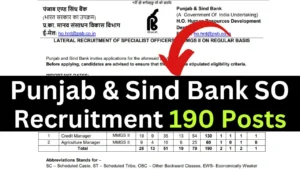 Punjab & Sind Bank SO Recruitment 2025 {190 Post} Apply Online