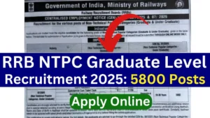 RRB NTPC Graduate Level Recruitment 2025 {5800 Post} Apply Online