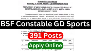 BSF Constable GD Sports Recruitment 2025 {391 Post} Apply Online